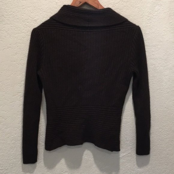 TALBOTS Women’s Cashmere Silk Blend Petites Cardigan Knit Tulip Hem Button Brown - Picture 7 of 13